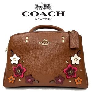 Coach Lillie Flower Floral Appliqué Rivet Brown Leather Crossbody Bag 2849 NWT